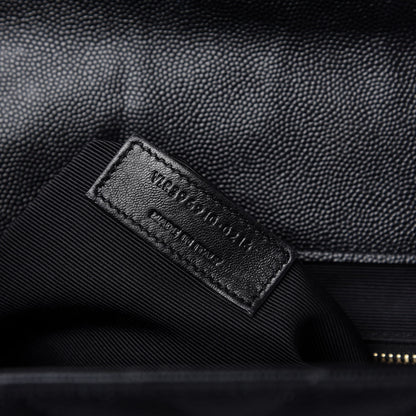 Saint Laurent Grain De Poudre Matelasse Chevron Large Monogram Satchel Black 9 of 10
