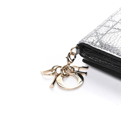 Christian Dior Metallic Grained Calfskin Cannage Lady Dior French Wallet Steel 8 of 9