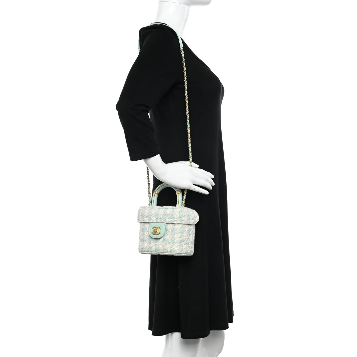 Tweed Handle Crush Top Handle Flap Bag Light Blue Ecru