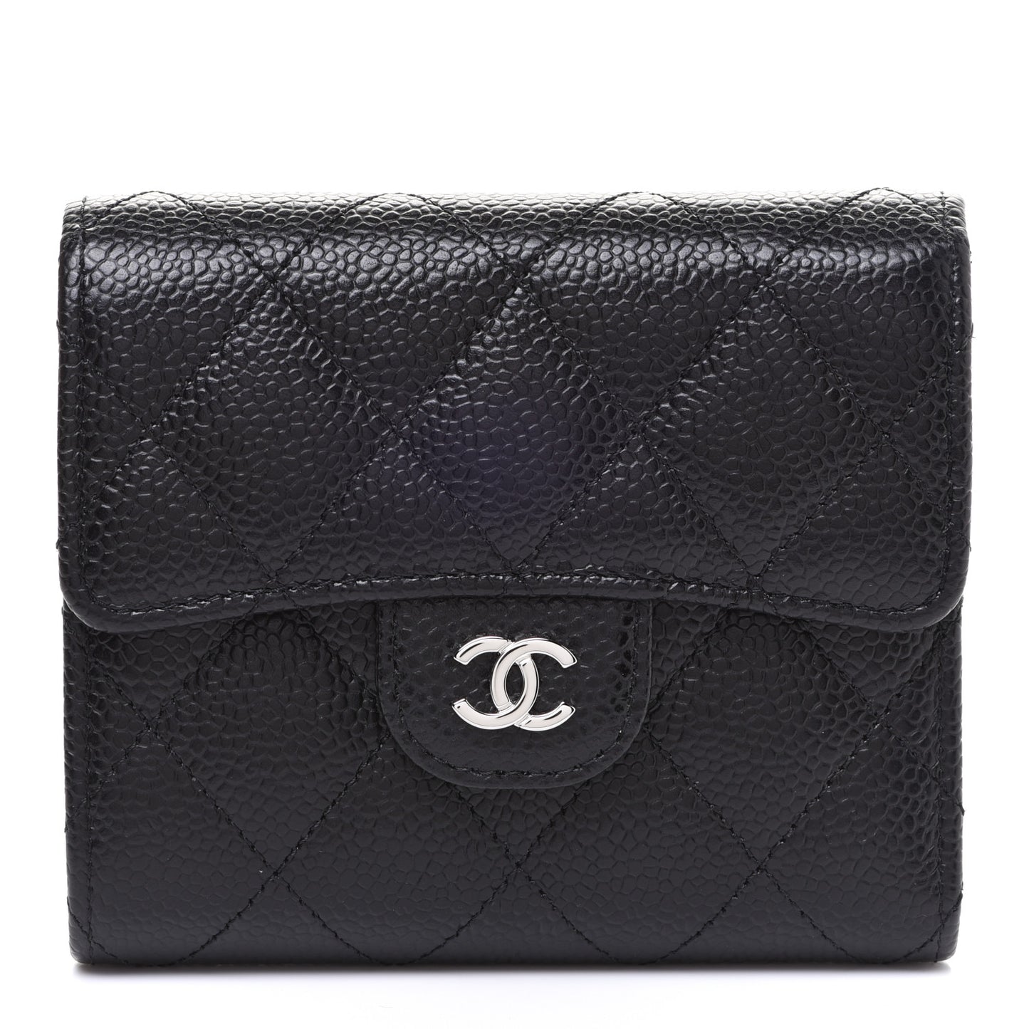 Caviar Quilted Compact Flap Wallet Black