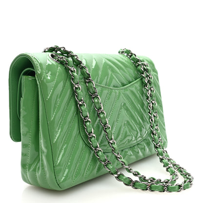 Chanel Patent Chevron Quilted Medium Double Flap Green 3 of 10