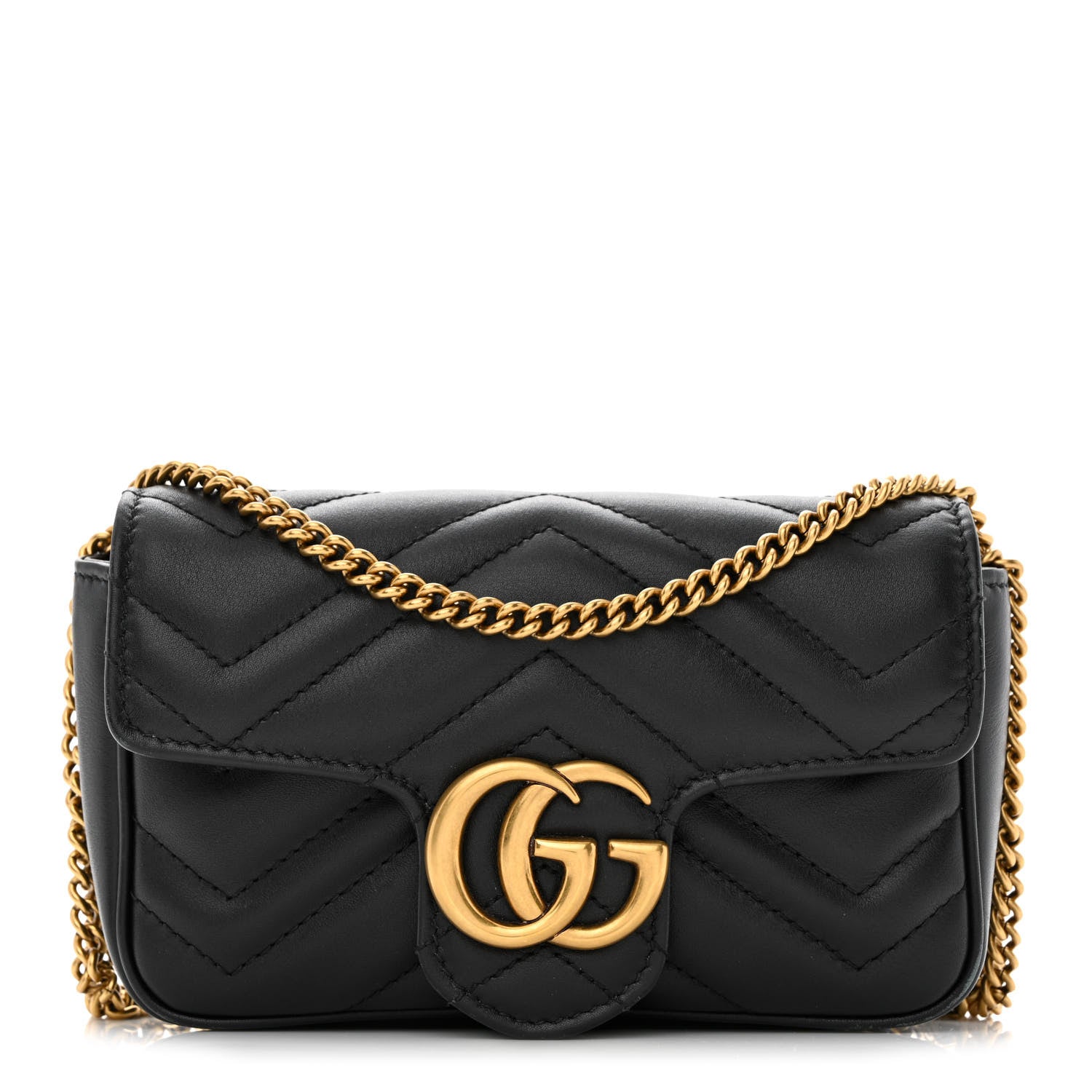 Gucci Calfskin Matelasse Super Mini GG Marmont Shoulder Bag Black 1 of 11