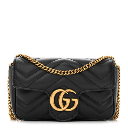 Gucci Calfskin Matelasse Super Mini GG Marmont Shoulder Bag Black 1 of 11