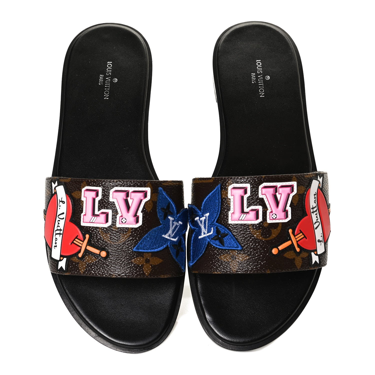 Louis Vuitton Patent Calfskin Monogram LV Black Heart Flat Mules 37 Cacao 5 of 10