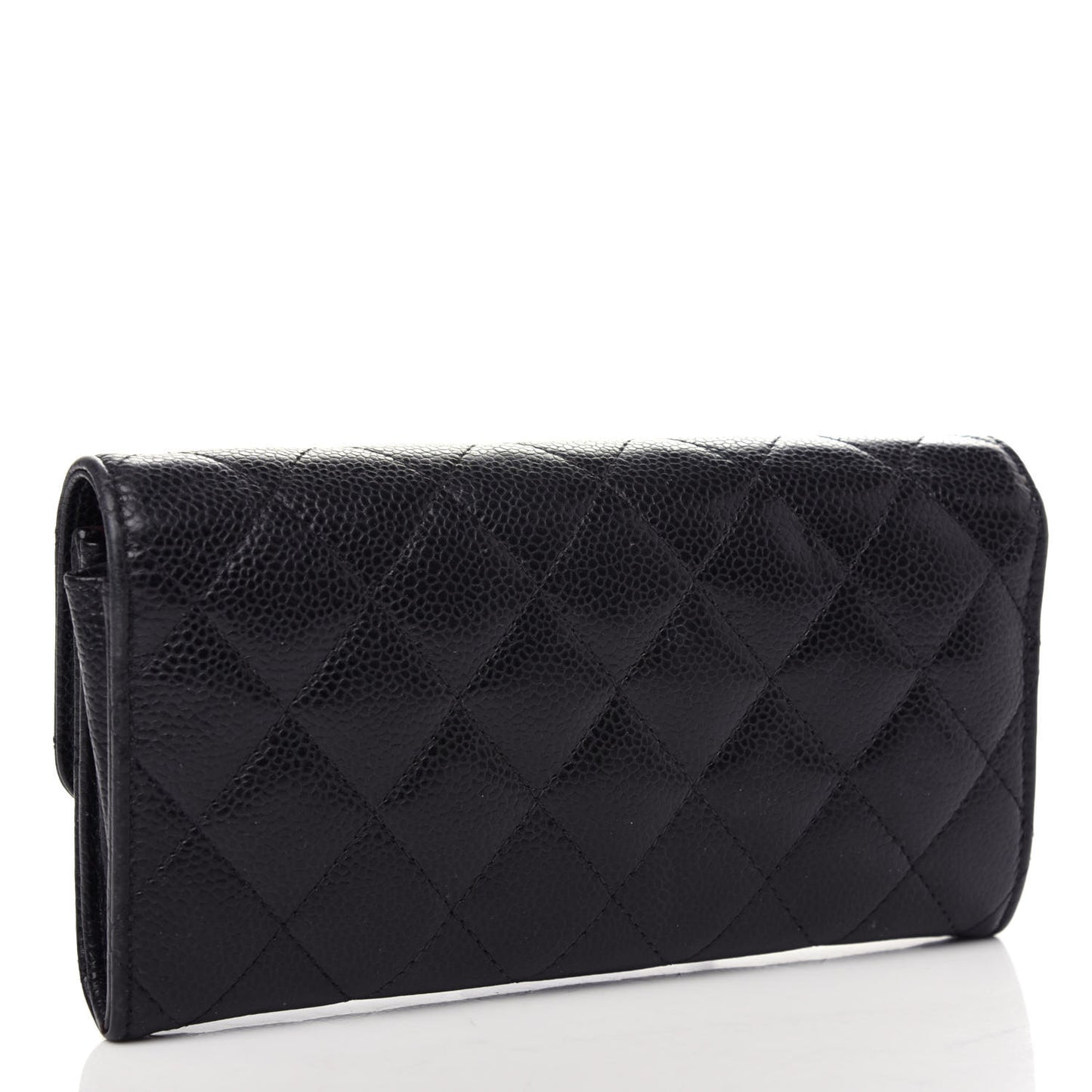 Caviar Quilted Large Gusset Flap Wallet Black