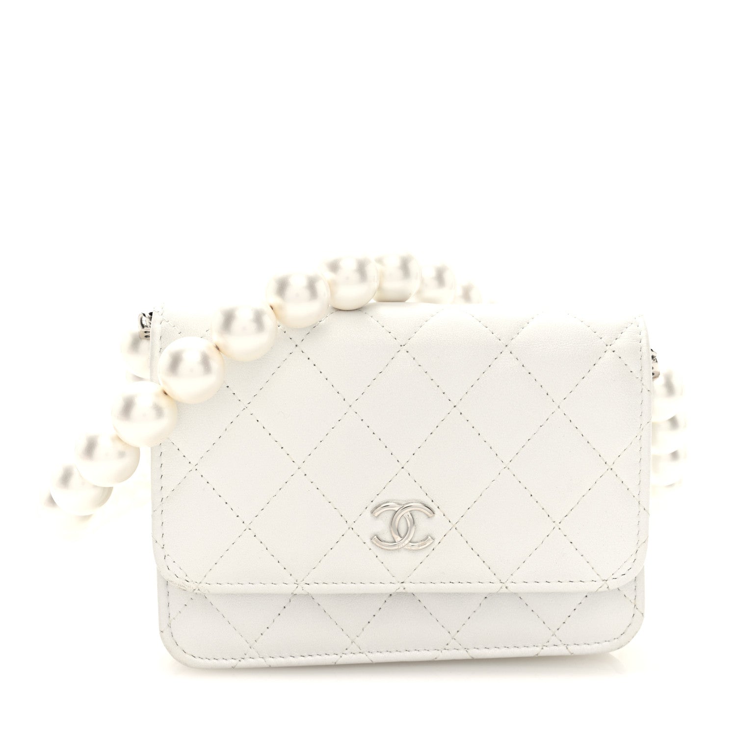 Chanel Lambskin Quilted Mini Pearl Wallet On Chain WOC White 1 of 10