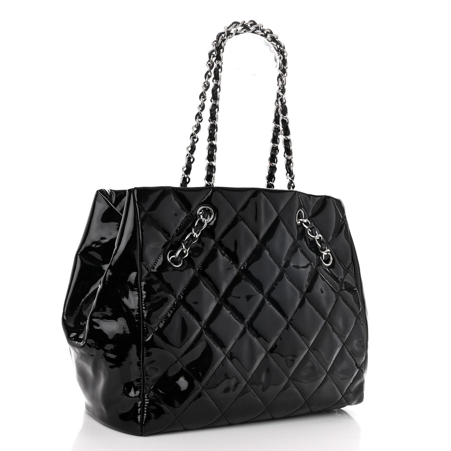 Patent Quilted Large Cells Tote Black Black