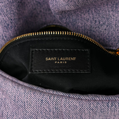 Saint Laurent Denim Quilted Medium Loulou Puffer Monogram Chain Satchel Bleached Lilac 6 of 10