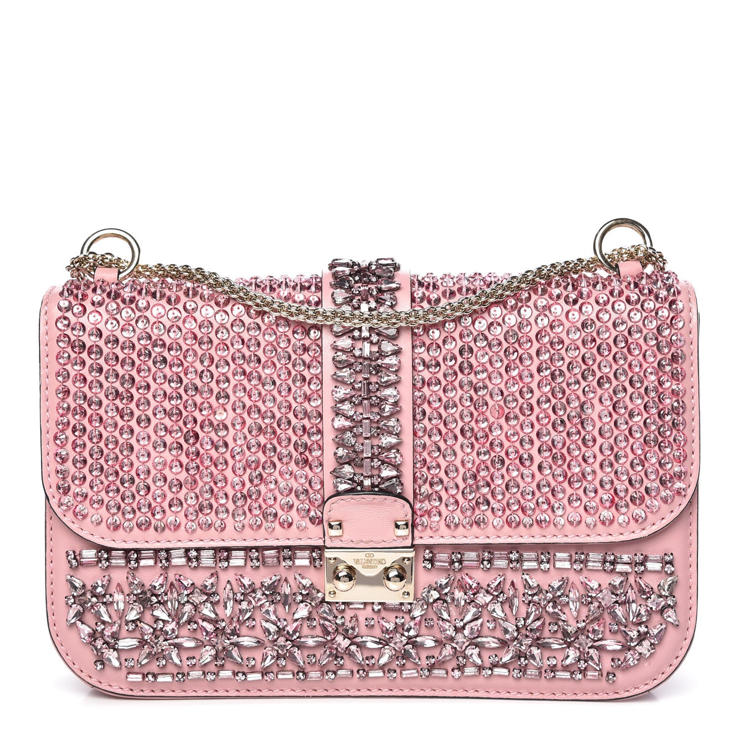Valentino Garavani Vitello Crystal Embellished Medium Glam Lock Rockstud Flap Pop Gardenia 1 of 11
