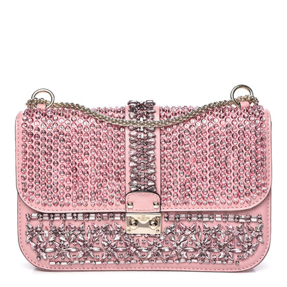 Valentino Garavani Vitello Crystal Embellished Medium Glam Lock Rockstud Flap Pop Gardenia 1 of 11