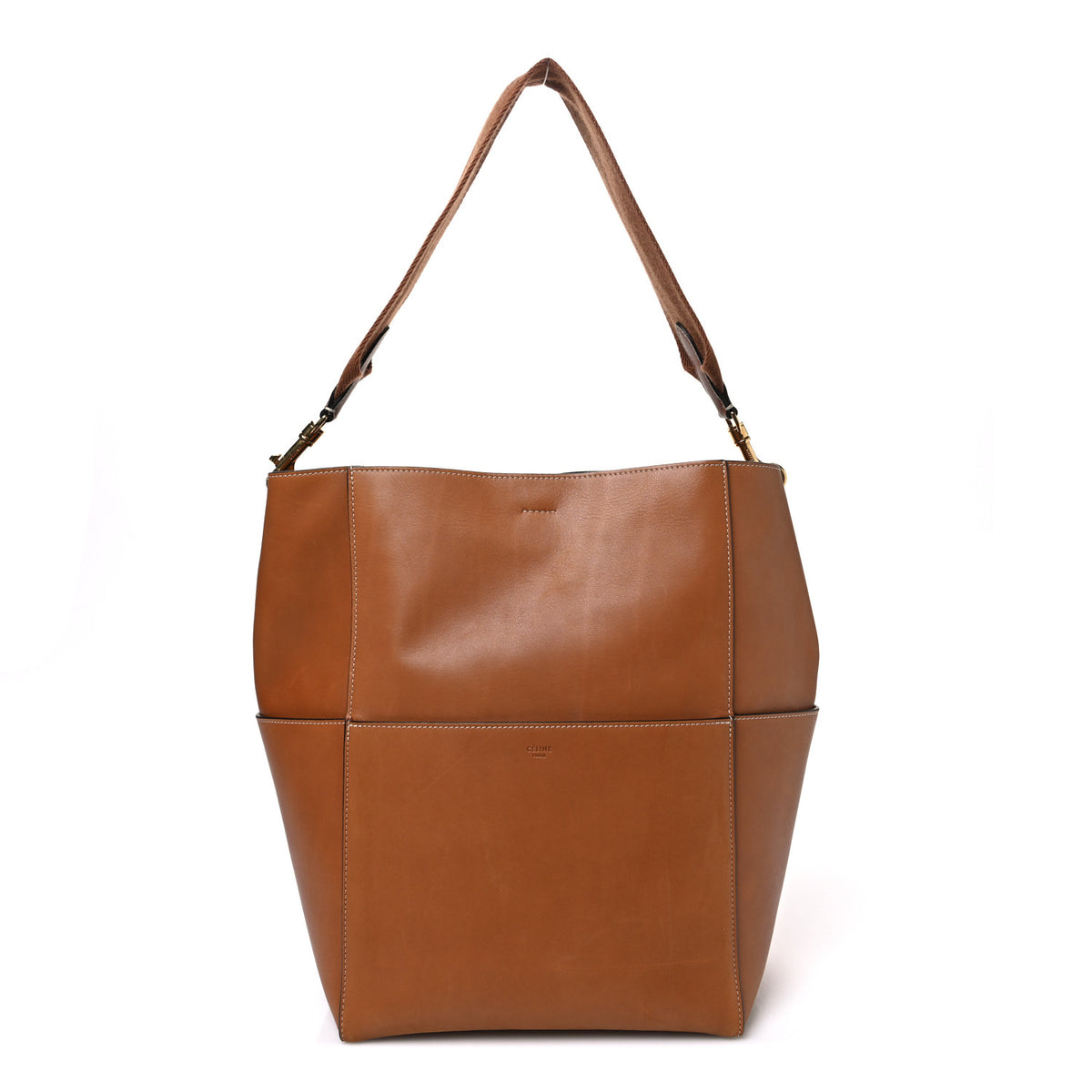 Natural Calfskin Seau Sangle Bucket Bag Tan