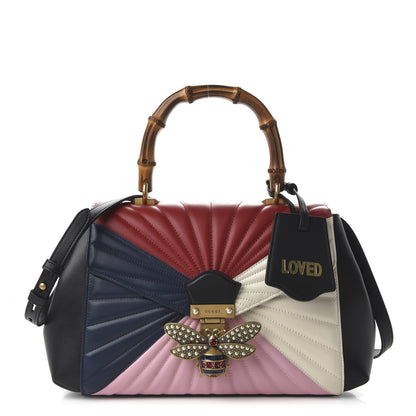Gucci Calfskin Bamboo Trapuntata Queen Margaret Top Handle Bag Blue Agata Hibiscus Red Mystic White Sugar Pink 1 of 10