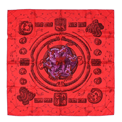 Hermes Silk Ors Nomades Scarf 90 Rouge Vif Grenat Violet 1 of 5