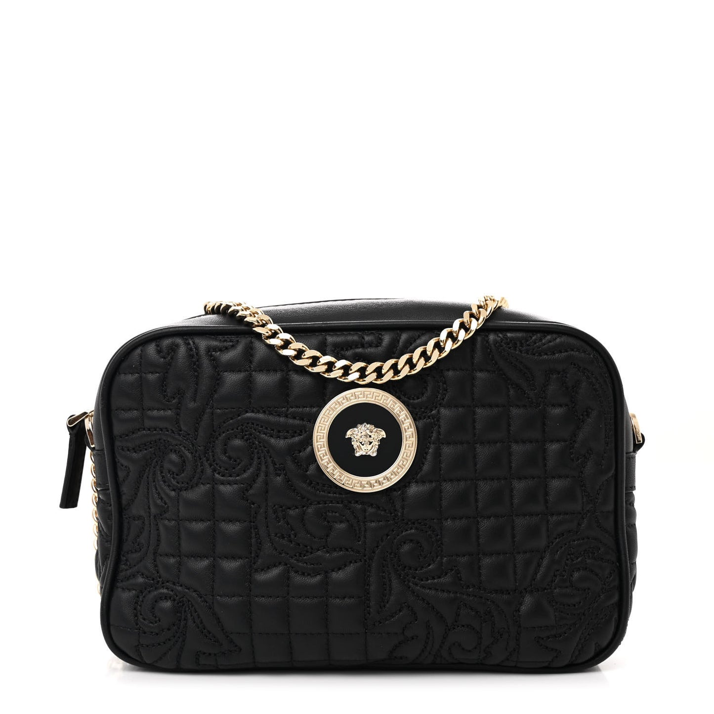 Nappa Barocco Quilted Vanitas Medea Chain Camera Crossbody Black