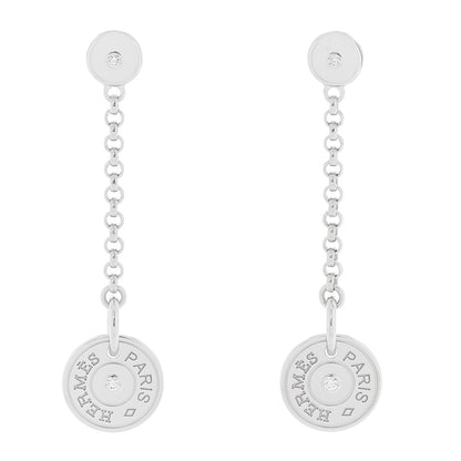 Hermes 18K White Gold Diamond Gambade Clou de Selle Earrings 1 of 4