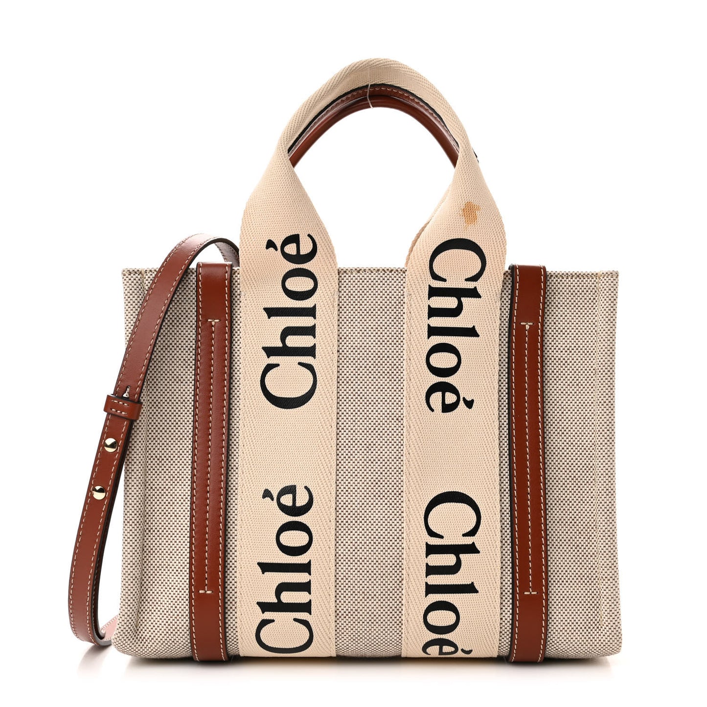 Cotton Calfskin Small Woody Ribbon Tote With Strap White Brown