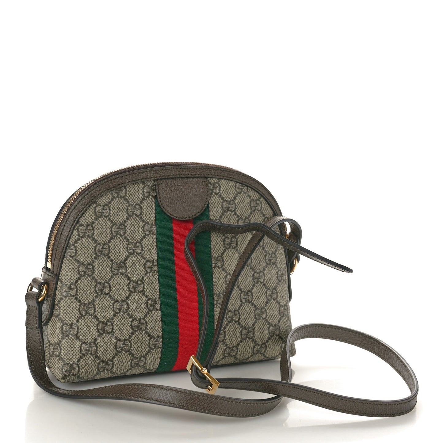 GG Supreme Monogram Textured Dollar Calfskin Web Small Ophidia Dome Shoulder Bag Beige Ebony New Acero