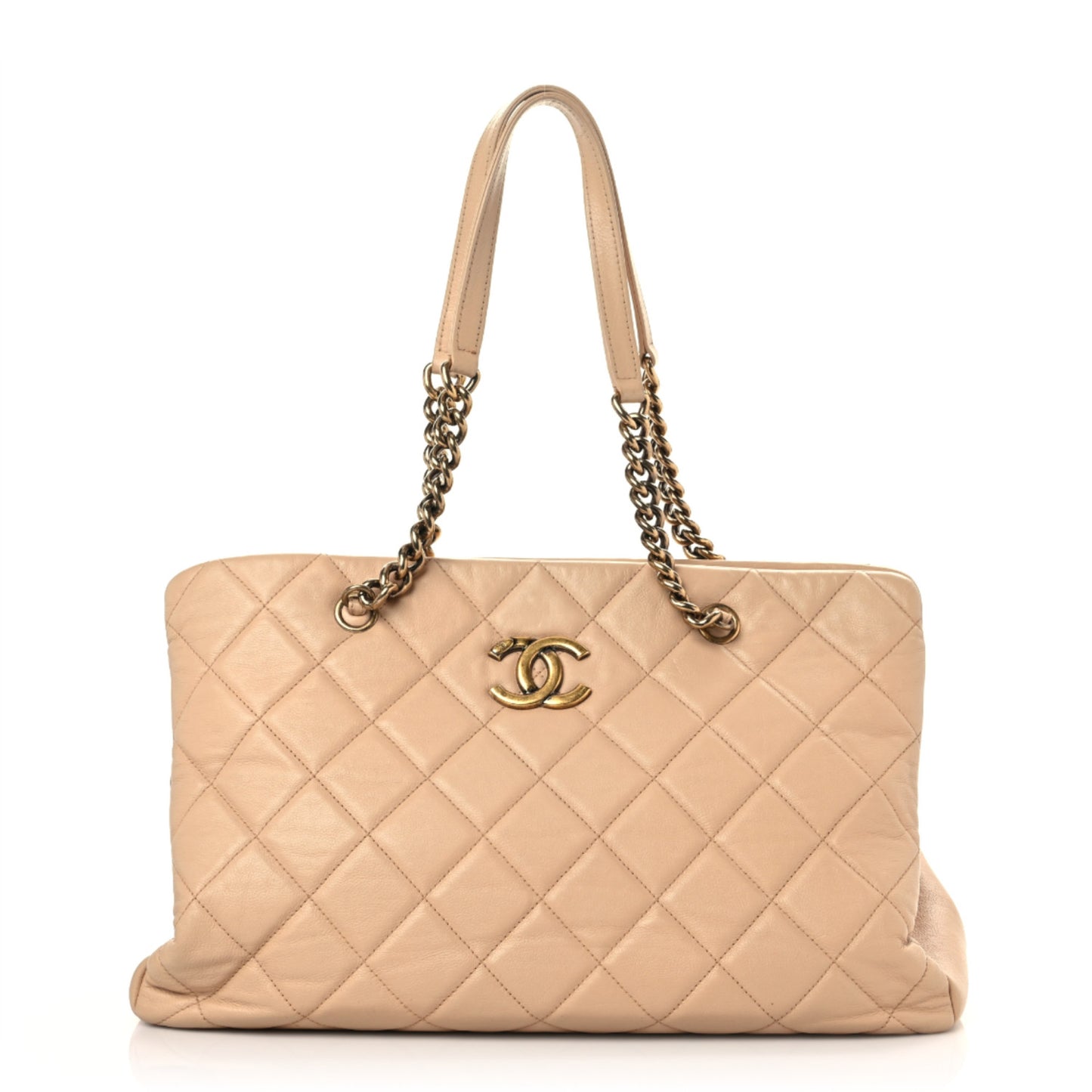 Calfskin Quilted Small CrownTote Beige