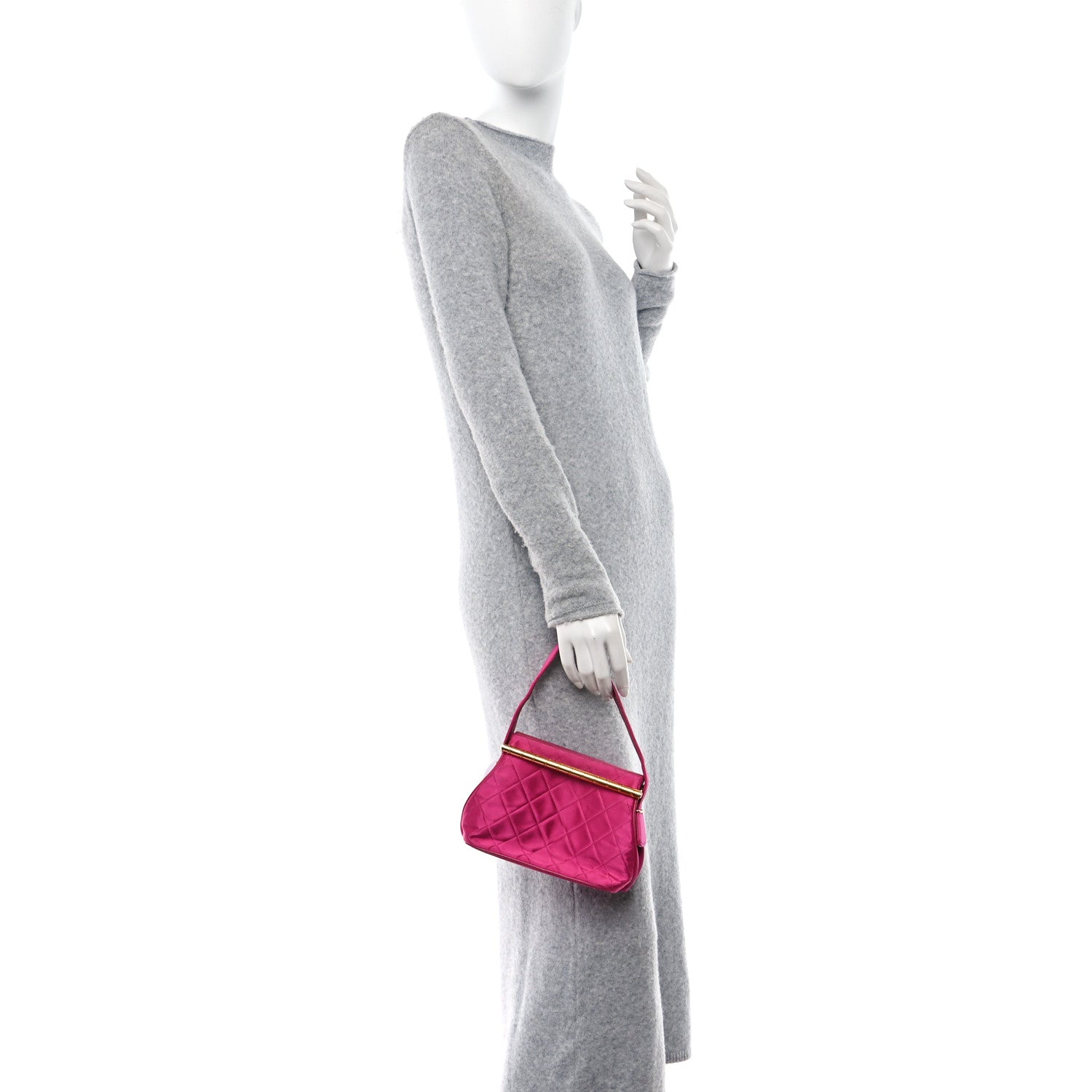 Chanel Satin Quilted Bar Frame Evening Bag Fuchsia 2 of 14