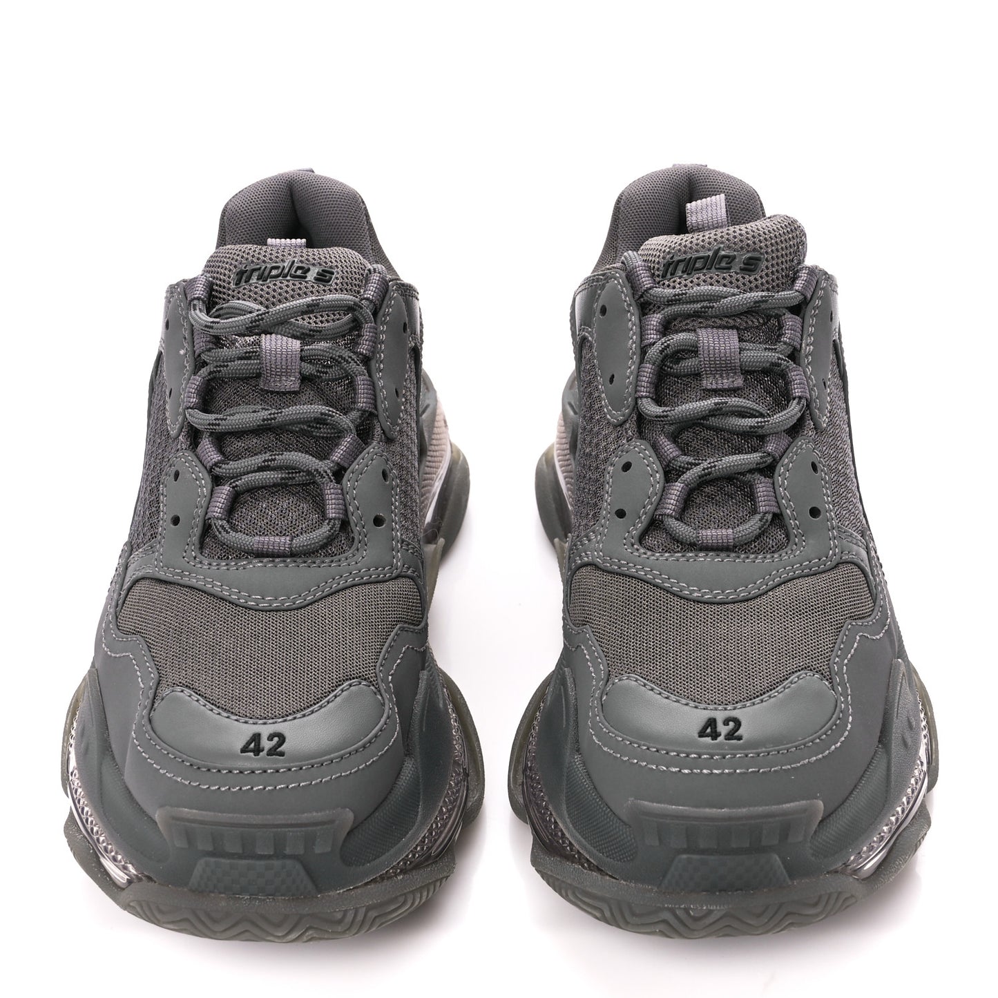 Fabric Mesh Clear Sole Fluo Mens Triple S Sneakers 42 Grey Black
