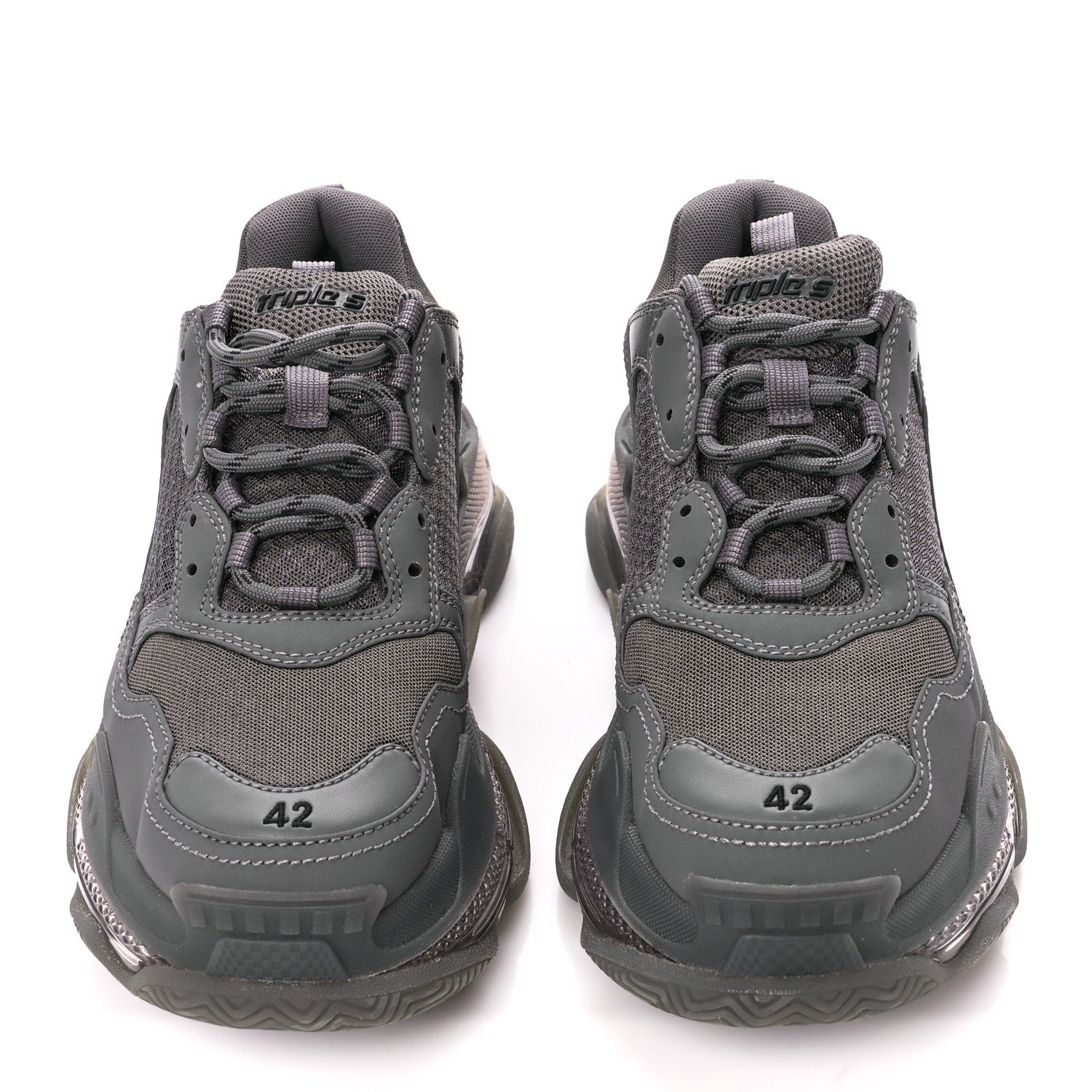 Balenciaga Fabric Mesh Clear Sole Fluo Mens Triple S Sneakers 42 Grey Black 2 of 8