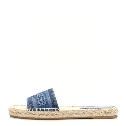 Christian Dior Denim Embroidered Granville Espadrille Flat Slide Sandals 37 Blue 1 of 8