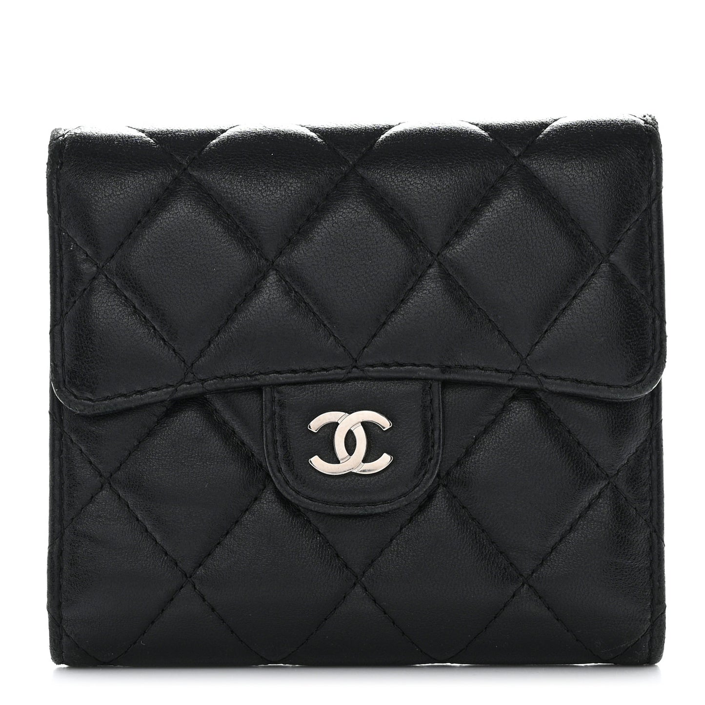 Lambskin Quilted Compact Flap Wallet Black