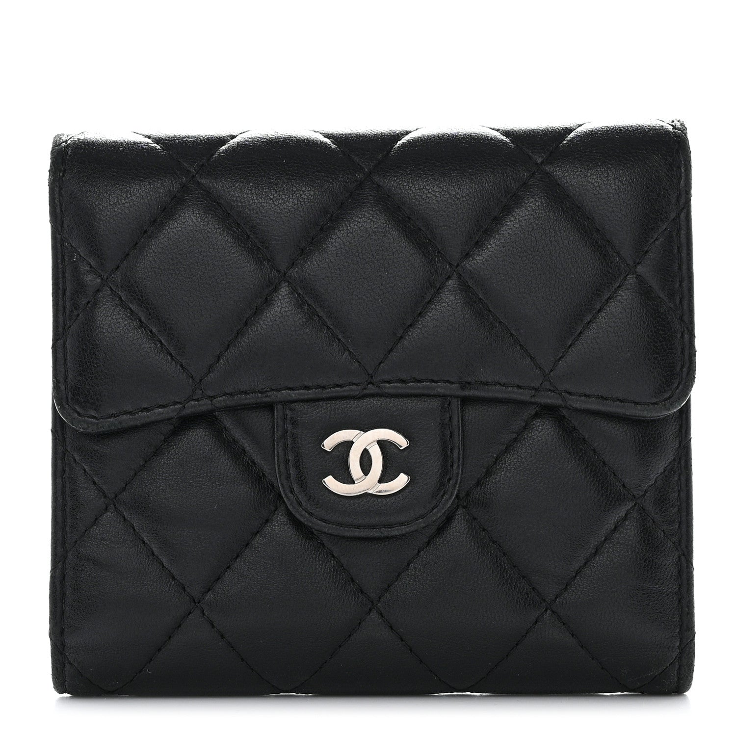 Chanel Lambskin Quilted Compact Flap Wallet Black 1 of 9