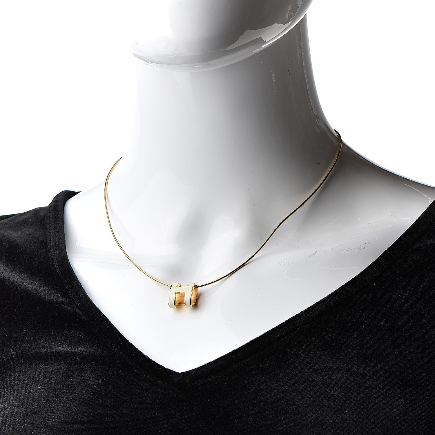 Hermes Lacquered Gold Pop H Pendant Necklace White 2 of 7