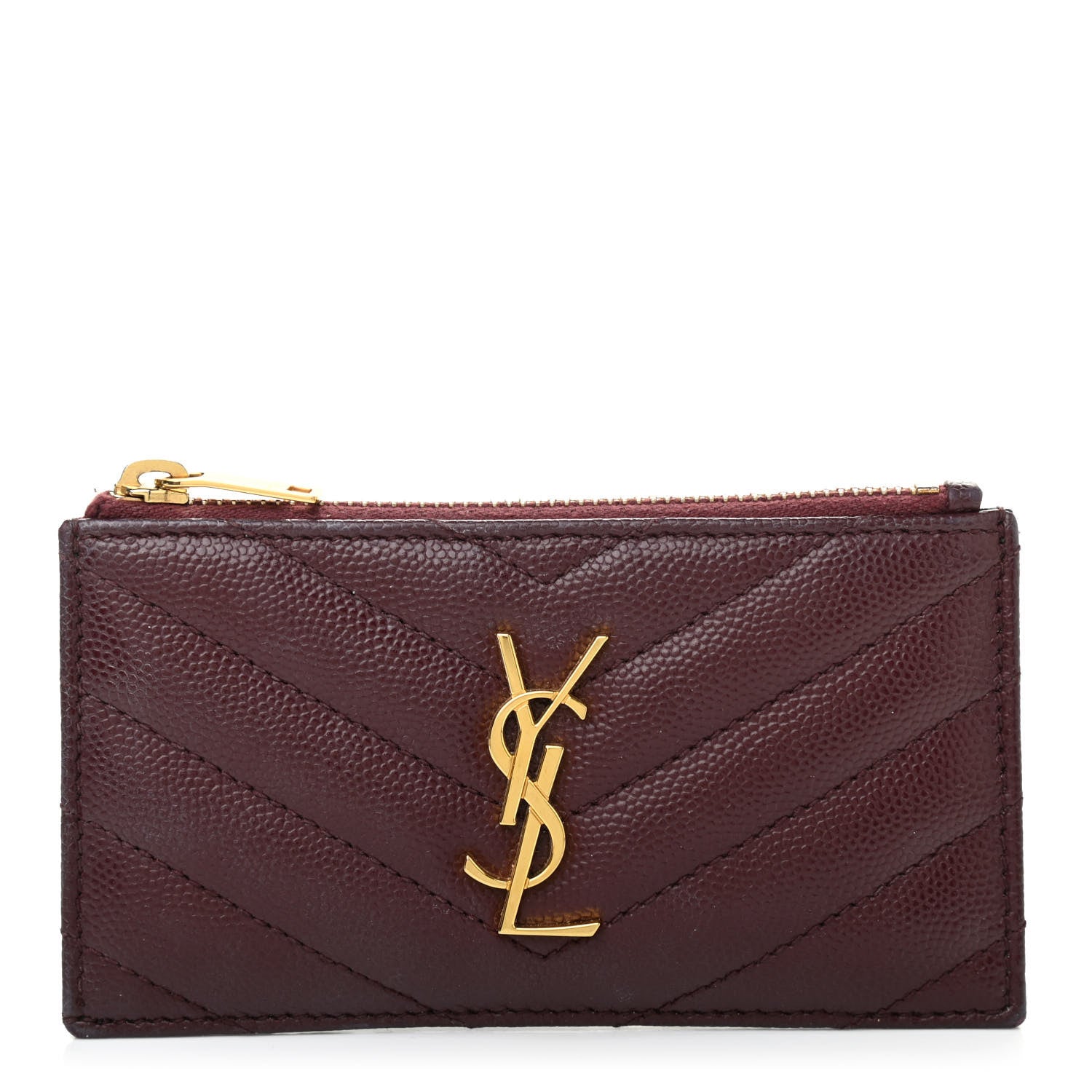 Saint Laurent Grain De Poudre Matelasse Chevron Monogram Fragments Zippered Card Case Rouge Legion 1 of 7