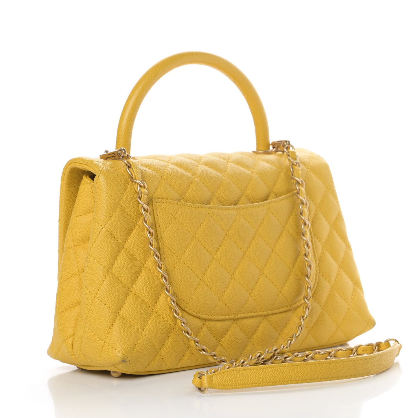 Caviar Quilted Small Coco Handle Flap Yellow
