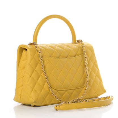 Chanel Caviar Quilted Small Coco Handle Flap Yellow 3 of 13