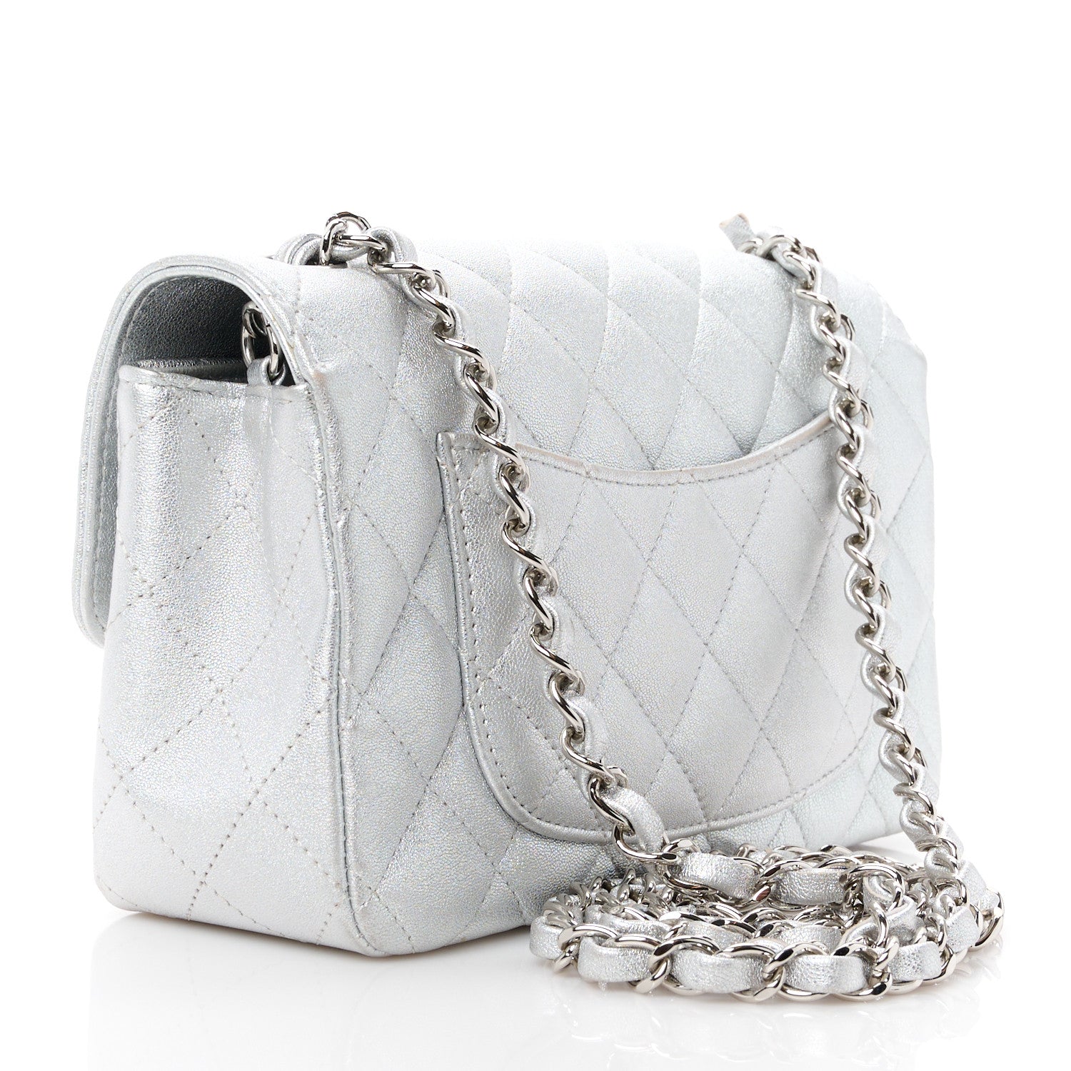 Chanel Metallic Lambskin Quilted Mini Rectangular Flap Silver 3 of 13