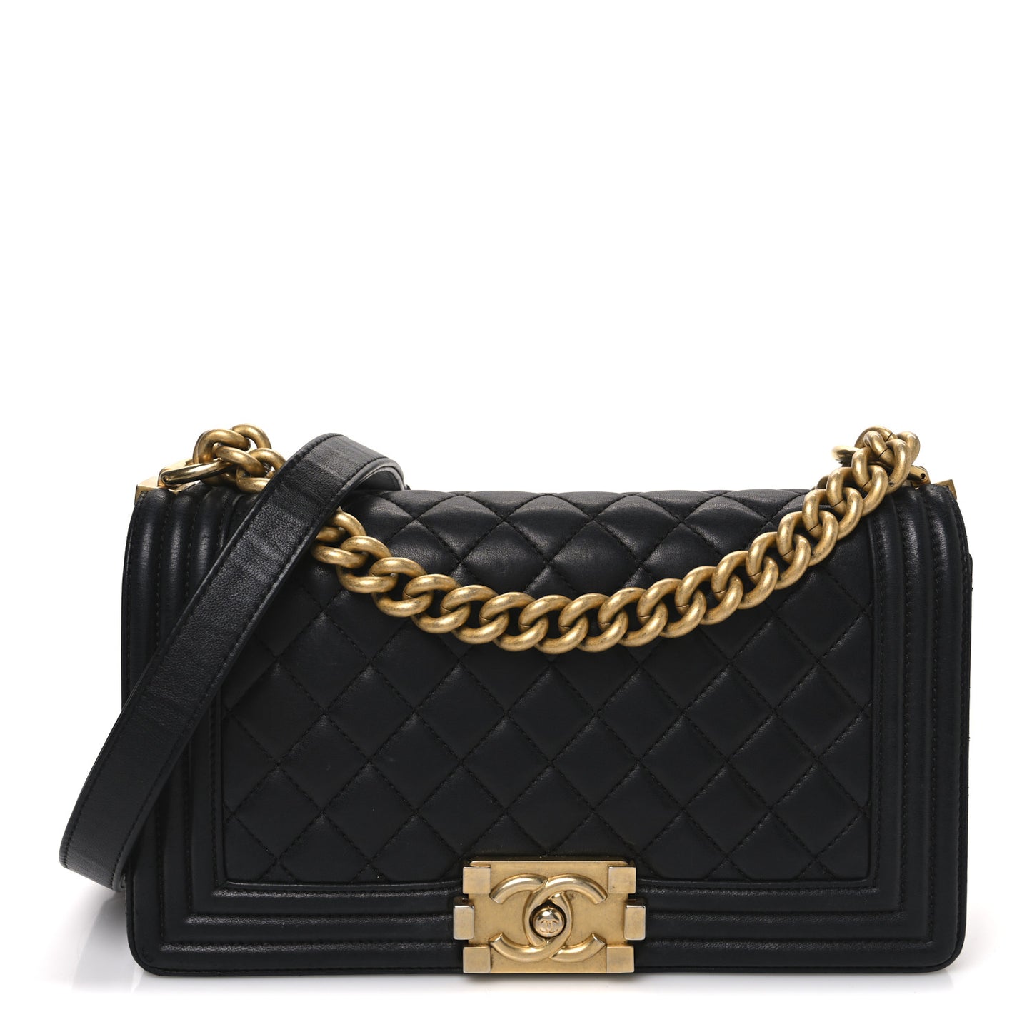 Lambskin Quilted Medium Boy Flap Black