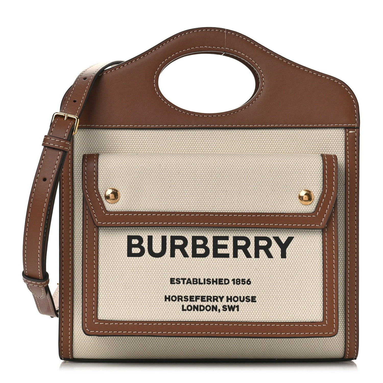 Burberry Canvas Smooth Calfskin Two Tone Mini Pocket Bag Natural Malt Brown 1 of 8