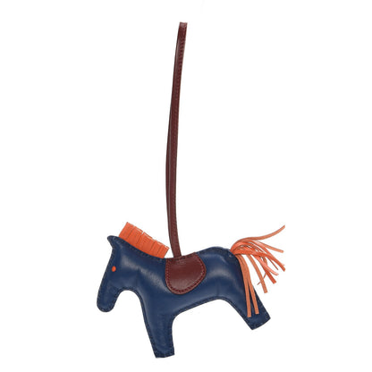 Hermes Milo Lambskin Grigri Rodeo Horse Bag Charm MM Bleu de Malte Rouge H Orange Poppy 1 of 3
