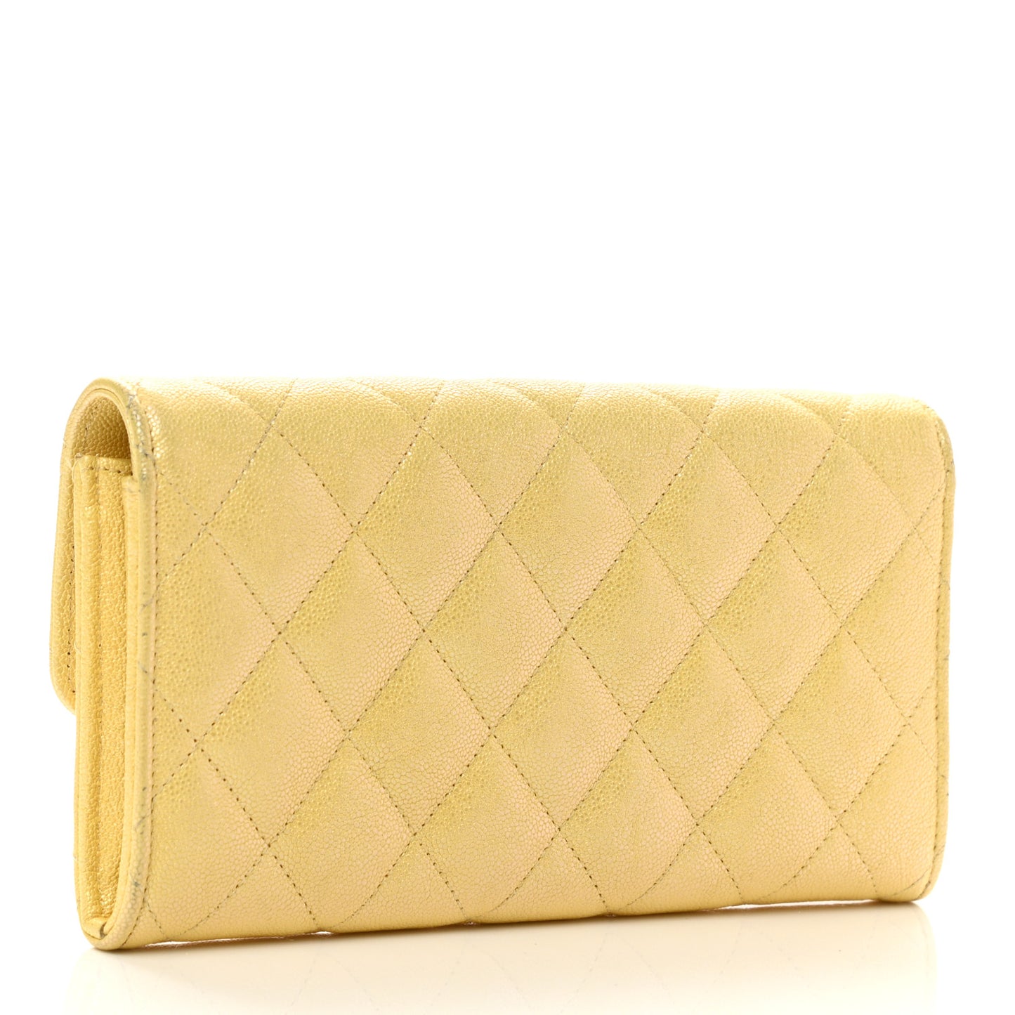 Iridescent Caviar Quilted Long Gusset Flap Wallet Yellow