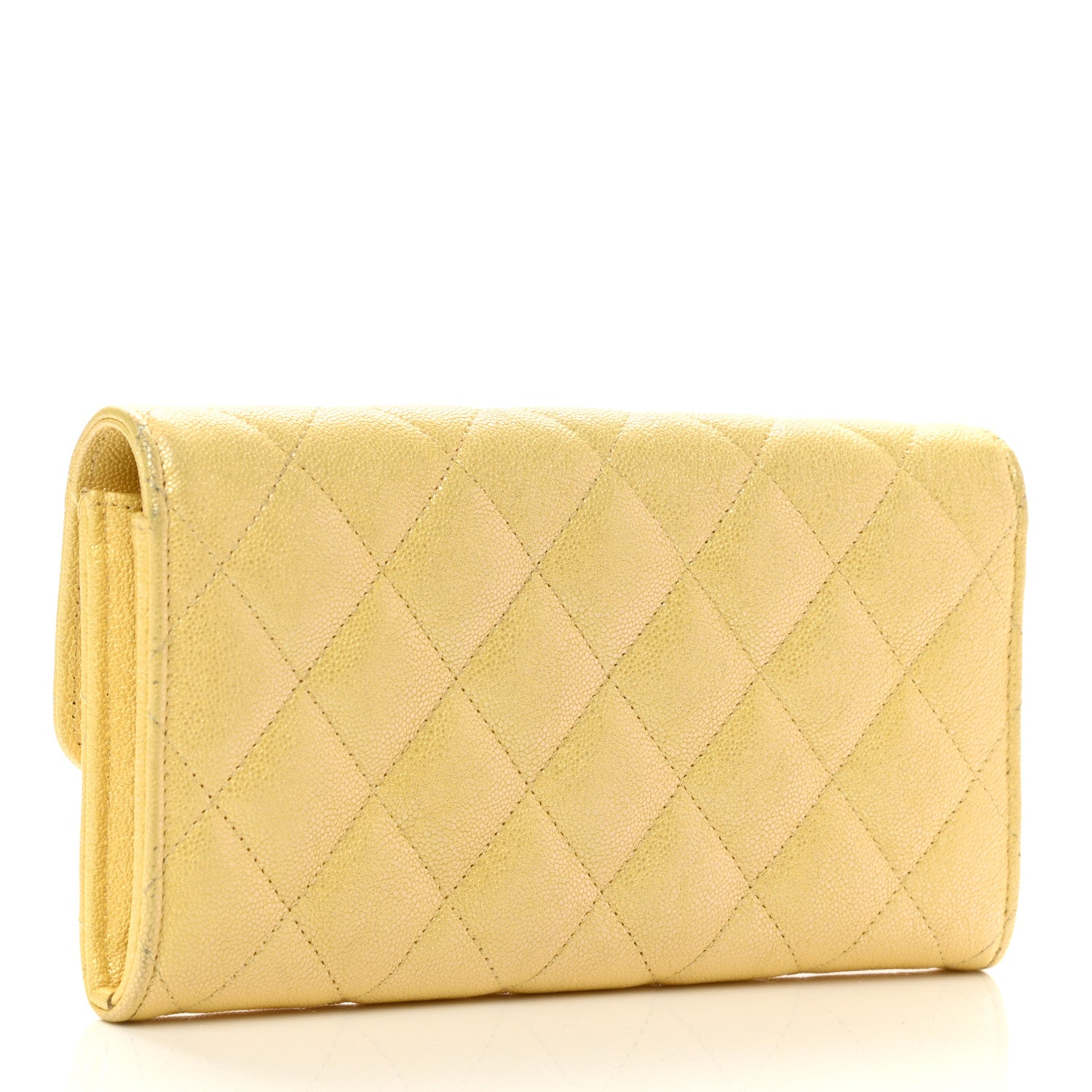 Chanel Iridescent Caviar Quilted Long Gusset Flap Wallet Yellow 3 of 9