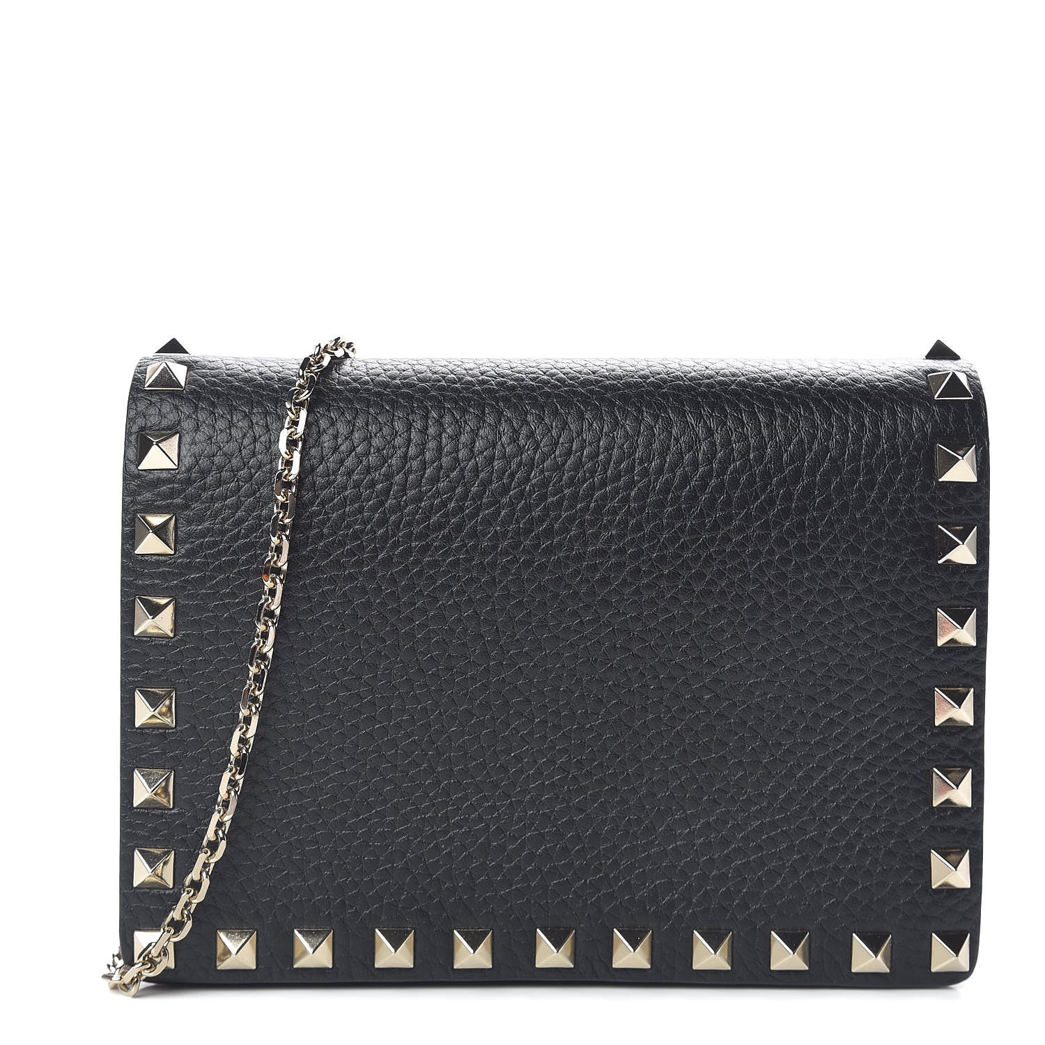 Valentino Garavani Pebbled Calfskin Rockstud Wallet on Chain Black 1 of 9