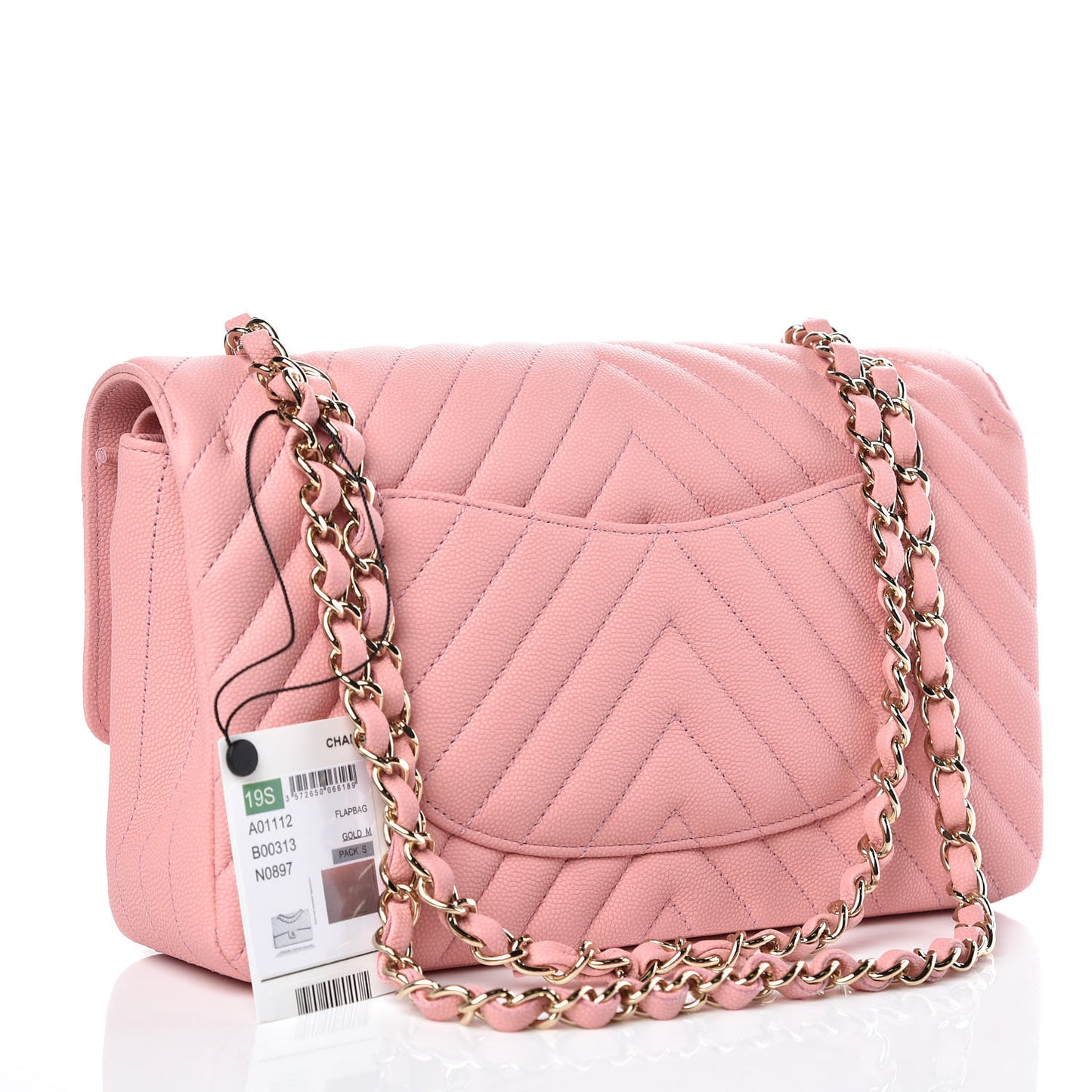Caviar Chevron Quilted Medium Double Flap Pink