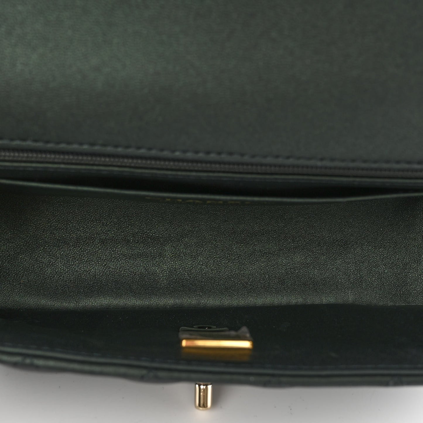 Iridescent Lambskin Quilted Mini Top Handle Rectangular Flap Dark Green