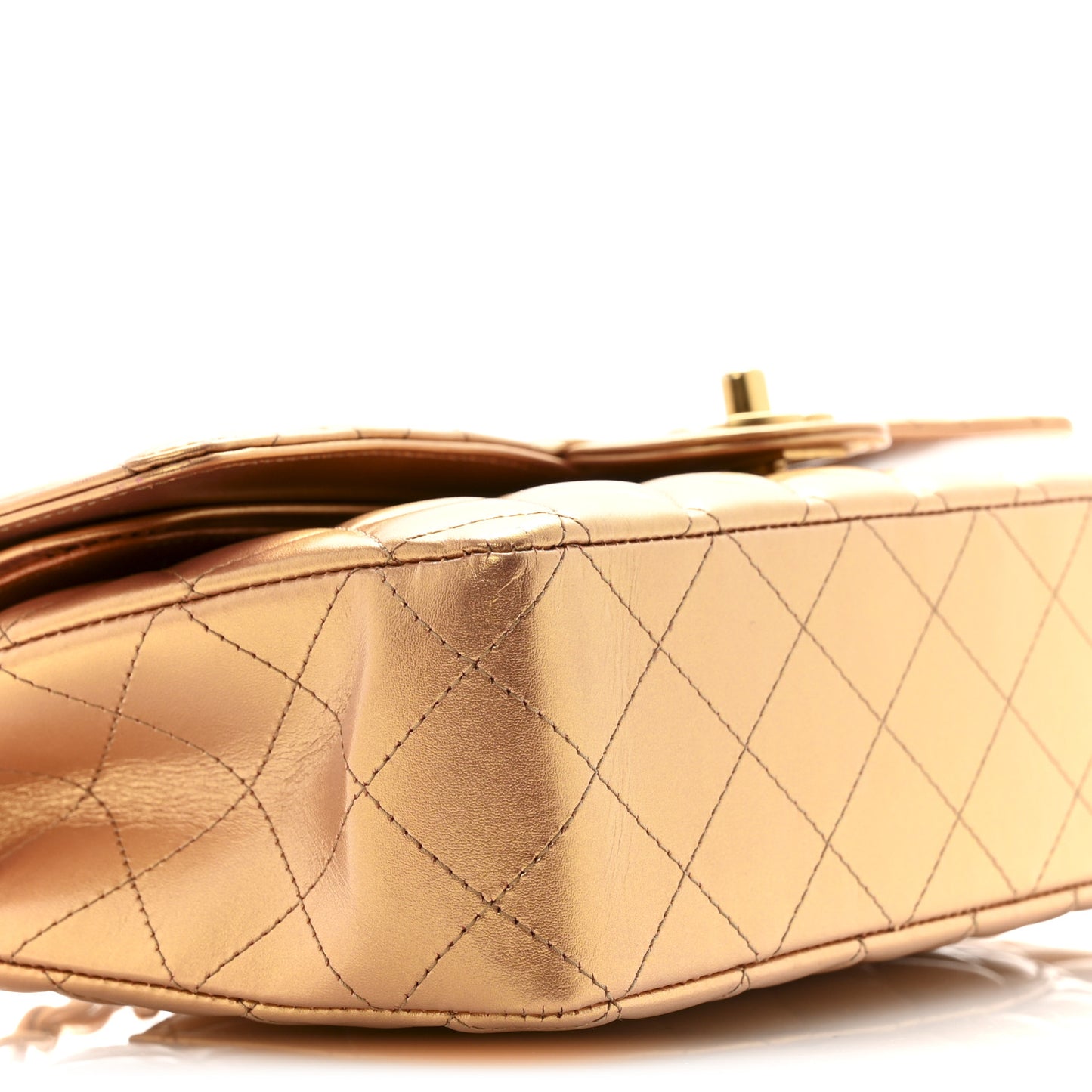 Metallic Lambskin Quilted Medium Double Flap Golden