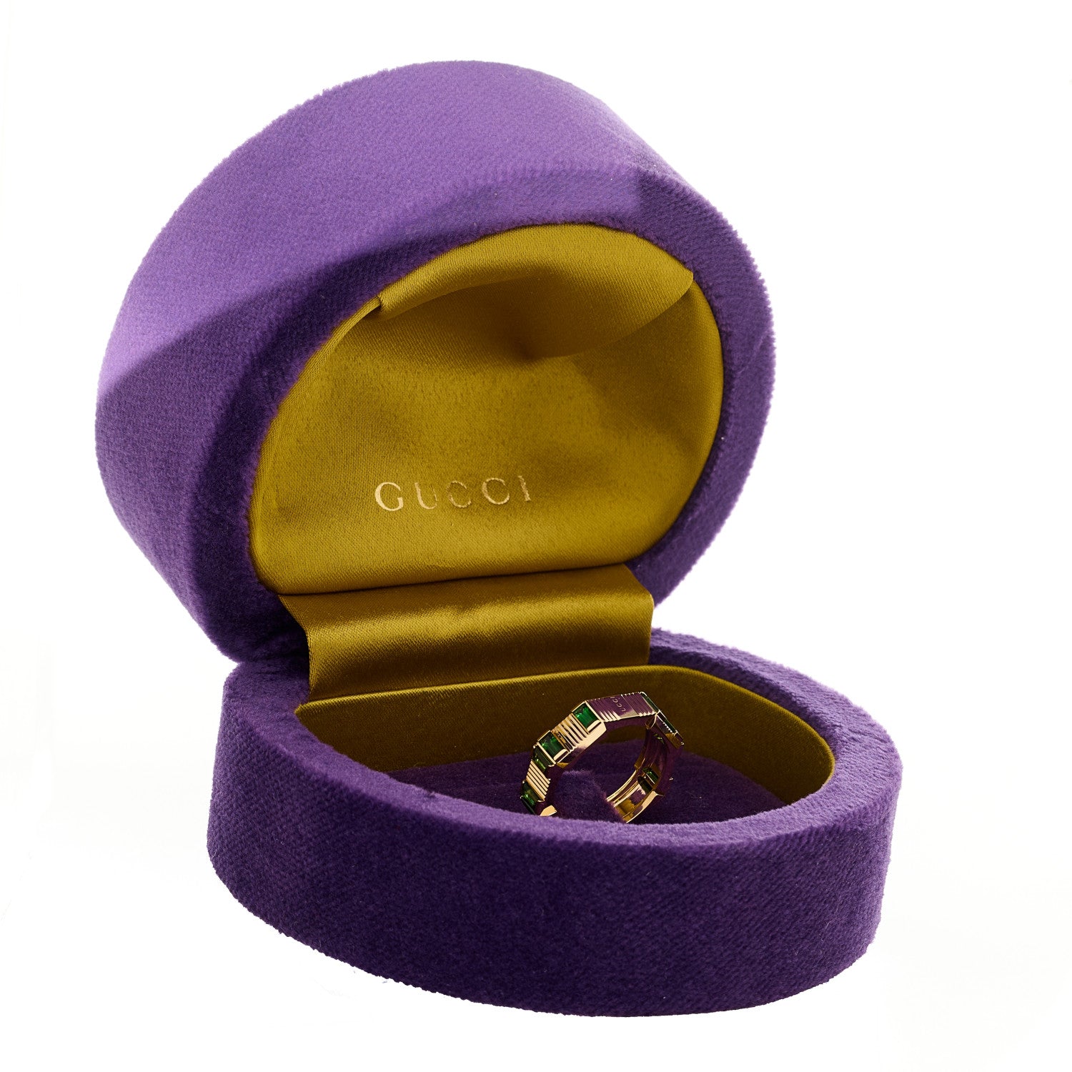 Gucci 18K Yellow Gold Green Tourmaline 6mm Link to Love Ring 54 6.75 7 of 7