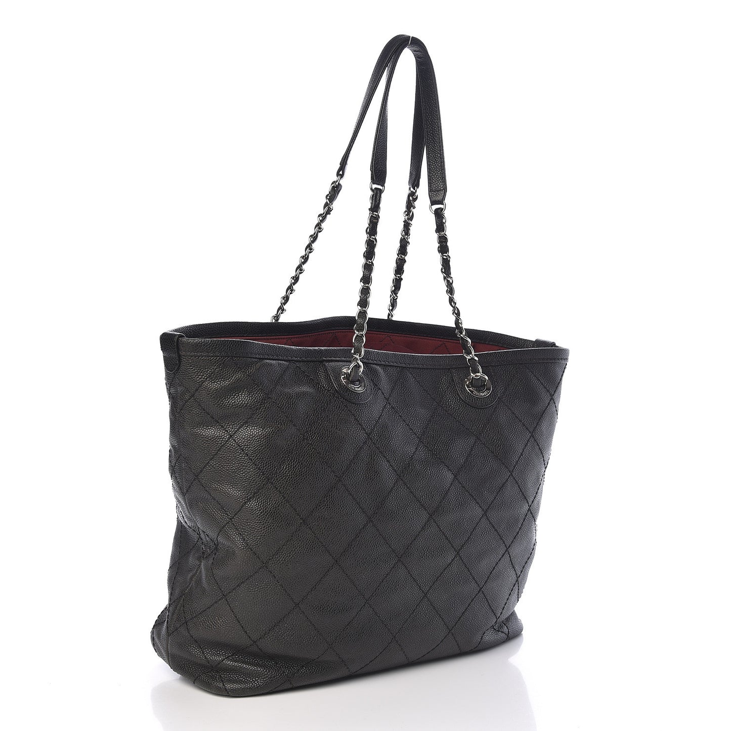 Grained Calfskin Quilted Large Daily Shopping Tote Black