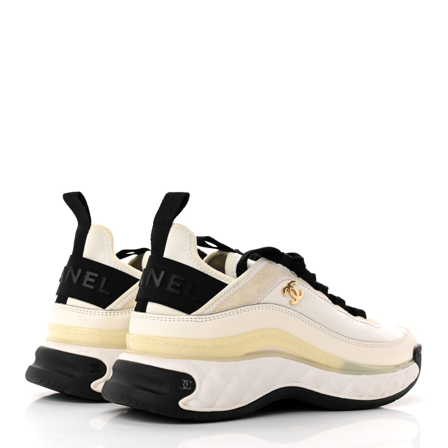 Velvet Calfskin Mixed Fibers CC Sneakers 36 Ivory Black
