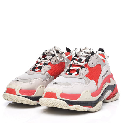 Balenciaga Fabric Mesh Womens Triple S Sneakers 38 Red Grey White 3 of 10
