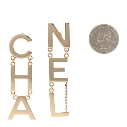 Chanel Metal Cha-Nel Logo Drop Earrings Gold 2 of 7