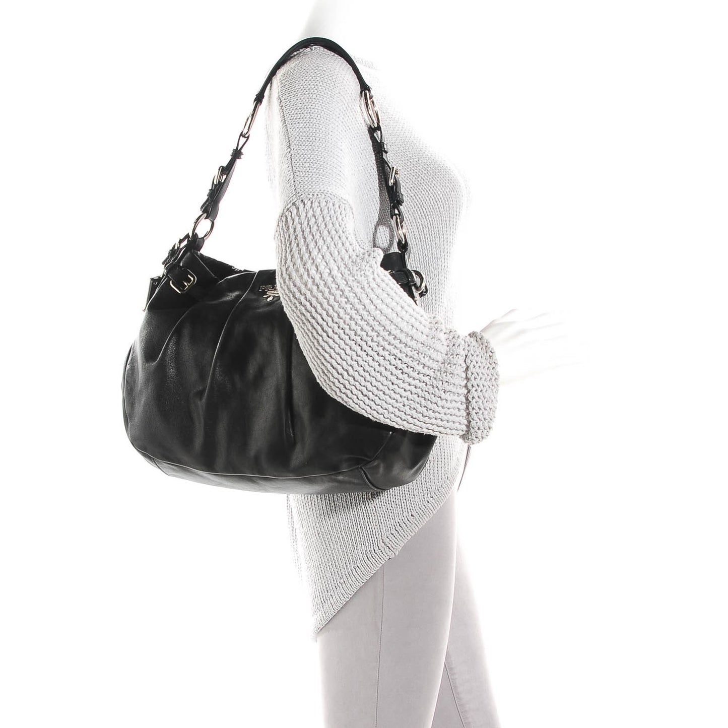 Soft Calf Pleated Hobo Nero Black