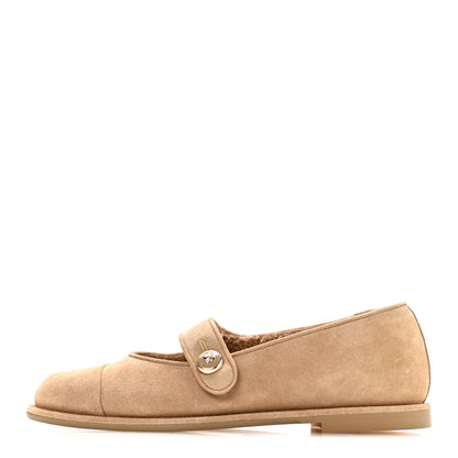 Chanel Suede Calfskin Cap Toe CC Mary Jane Flats 40 Beige 1 of 9