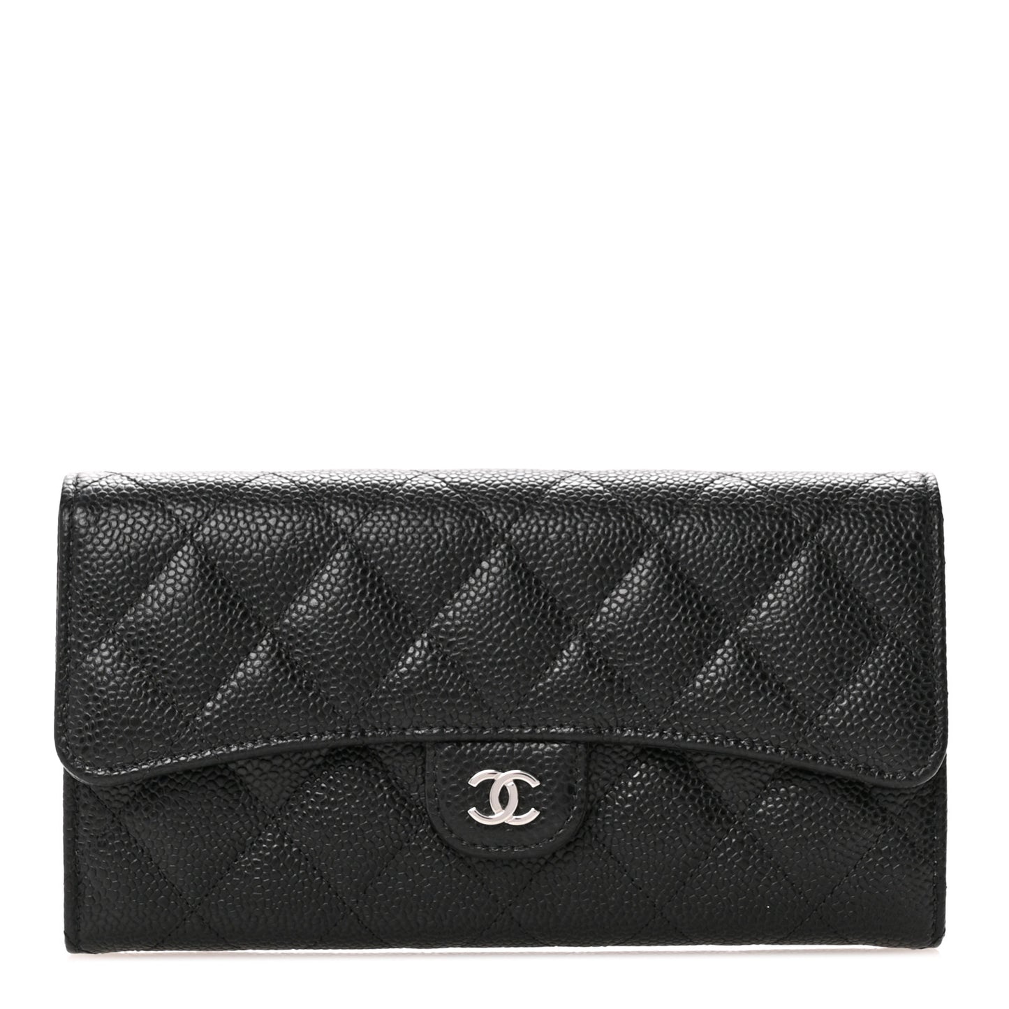 Caviar Quilted Large Gusset Flap Wallet Black